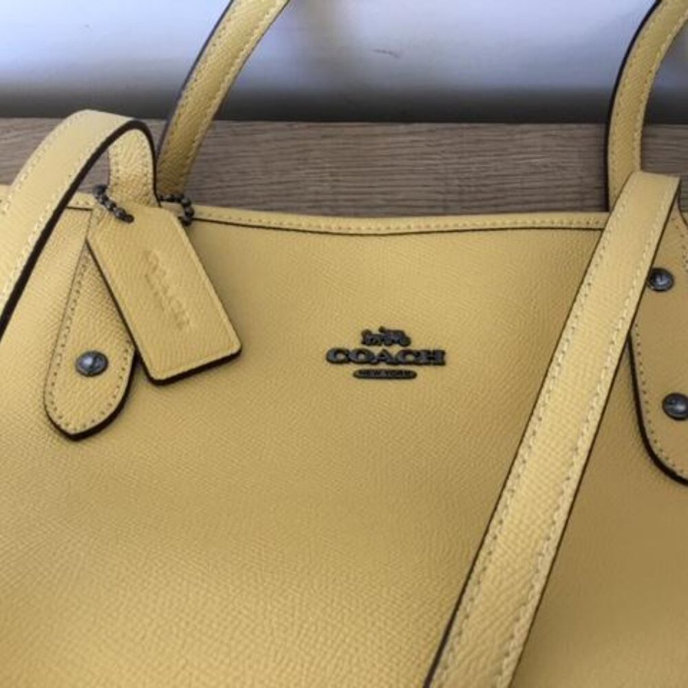 Coach F58846 Yellow Pebbled Leather Zipper Closure Tote Bag Silver Hardware - Picture 8 of 11